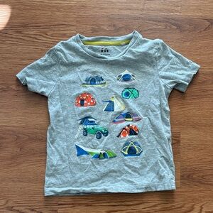 Mini Boden size4-5 Gray T-Shirt with Camping Print